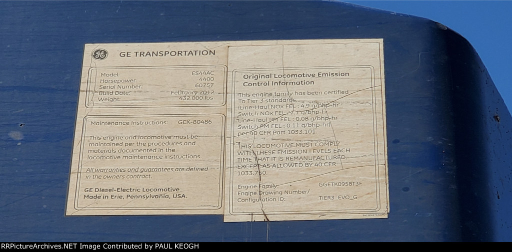 NS 8103's GE Data Plate.